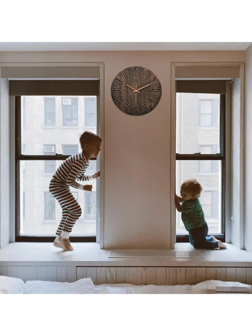New Brown 12 Inch Silent Battery Operated Modern Wall Clock Large Number Dial